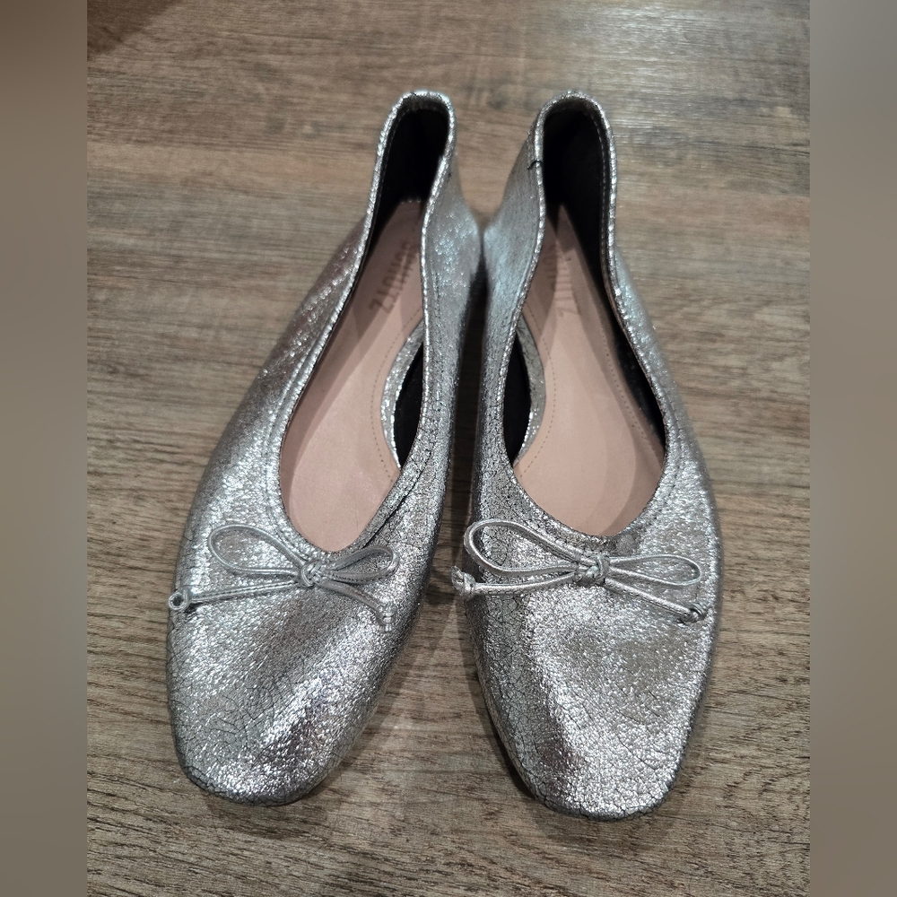 SCHUTZ Arissa Metallic Silver Flats with Bow